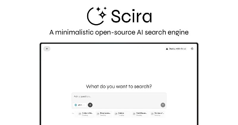 Scira - 一个极简的开源 AI 搜索引擎支持实时搜索 、学术论文分析 、社交媒体洞察 、YouTube 搜索 、航班追踪 、电影搜索，功能倒是挺多