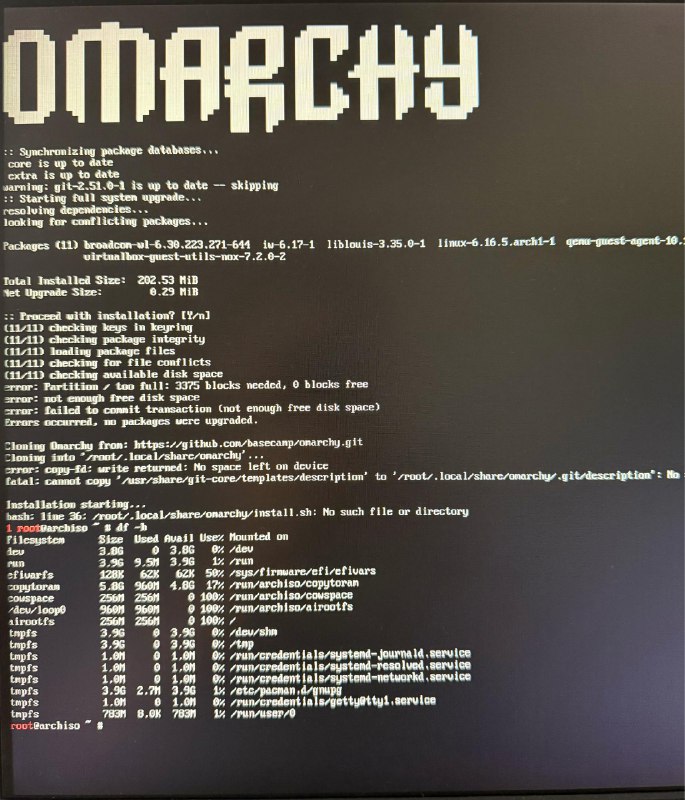 Omarchy OS 第一次安装失败…等离线包吧