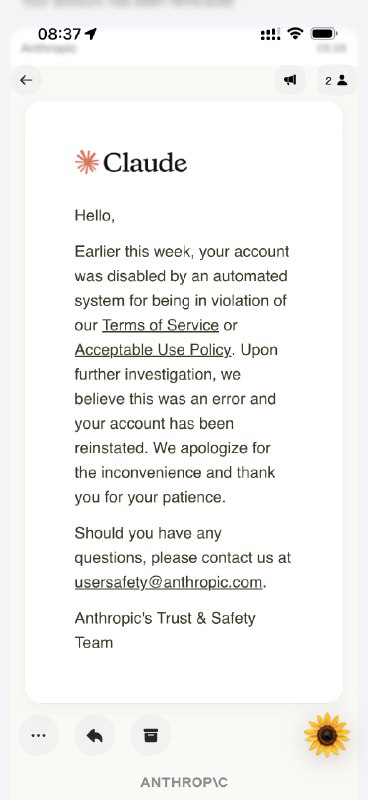 前两周不抱希望的申诉了一下 Claude 账号，居然给我放出来了，看看这次能活多久前两周不抱希望的申诉了一下 Claude 账号，居然给我放出来了，看看这次能活多久