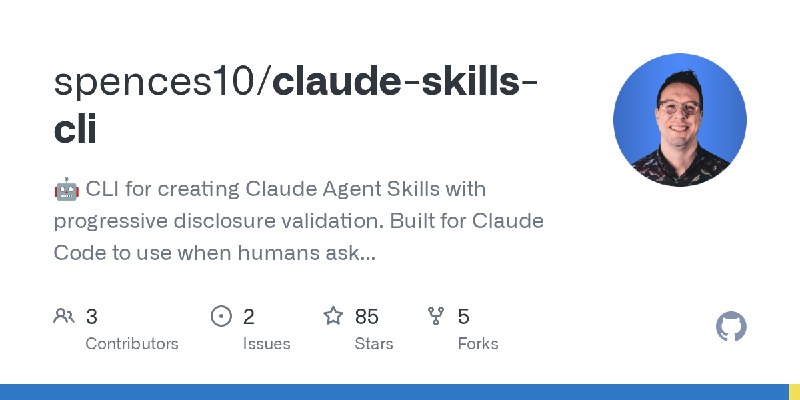 GitHub - spences10/claude-skills-cli: 🤖 CLI for creating Claude Agent Skills with progressive disclosure validation. Built for…