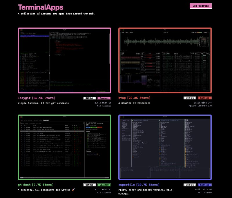 Terminal App 内能干什么？查看系统状态: btop管理 Git: lazygit管理文件: superfile/yazi管理 Docker: lazydocker管理数据库: harlequin TerminalApps 收集了不少强大的 Terminal App， 有兴趣的可以看下🔗 