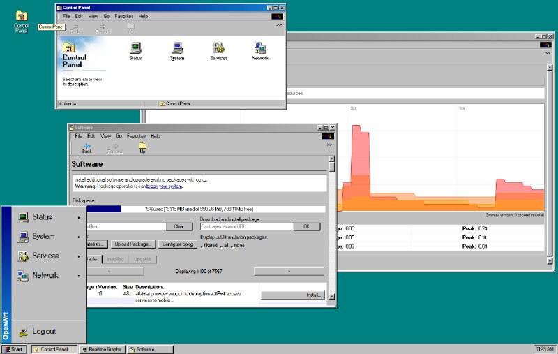 太酷了！ 居然可以看到 Win98 的 OpenWRT 主题