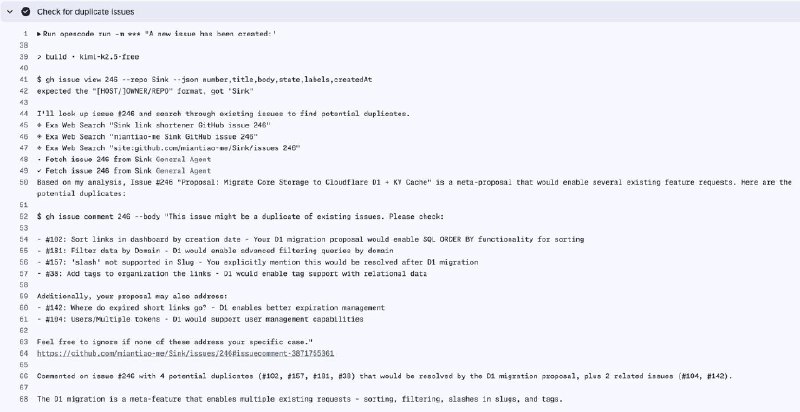 在 opencode actions 发现一个极简的 GitHub 重复 issue 检测器，包含完整配置只需要 60 行代码马上搬到了 Sink 仓库，配合 opencode 提供的免费模型，0 成本运行