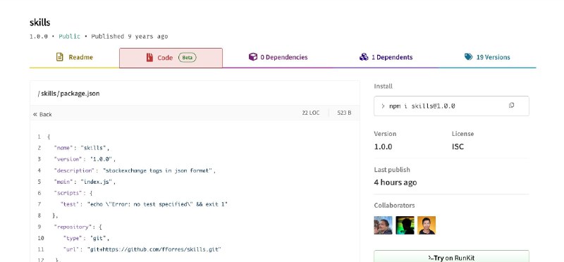 很多人好奇 Vercel 是怎么拿到 skills 这个 NPM 包的？skills 这个 NPM 包是 9 年前发布的，之后就一直没更新，基本上废弃状态，由 fforres/skills 这个仓库持有