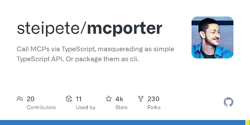 GitHub - steipete/mcporter: Call MCPs via TypeScript, masquerading as simple TypeScript API. Or package them as cli.