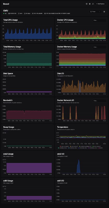 Homelab 使用 Prometheus 来部署监控系统太占资源了，最近使用的 Beszel 很小巧不仅可以监控系统，也可以监控 Docker 容器的资源占用两个命令行部署起来非常简单，也支持 arm64 和 mips 架构#工具推荐 #开源